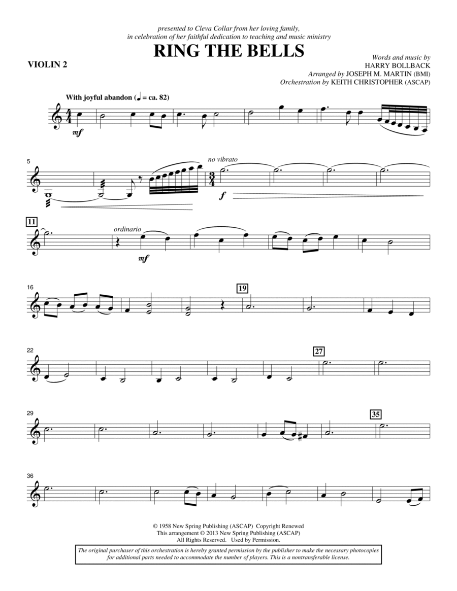 Ring the Bells - Violin 2 Choir scores gallery preview page 1