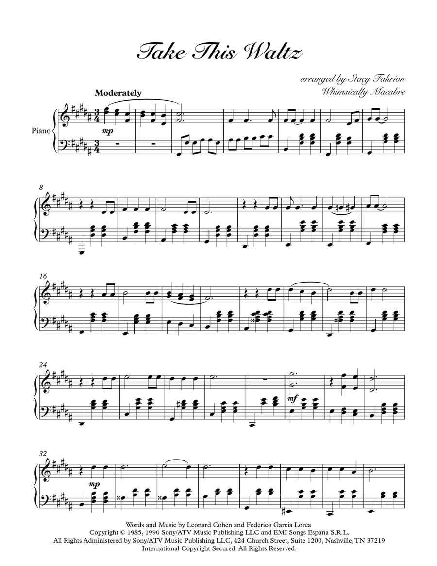 Take This Waltz Piano Solo scores gallery preview page 1