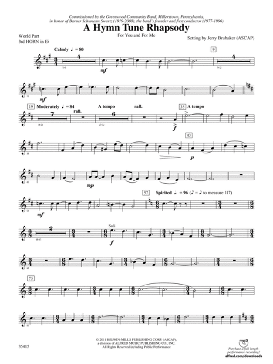 A Hymn Tune Rhapsody: (wp) 3rd Horn in E-flat