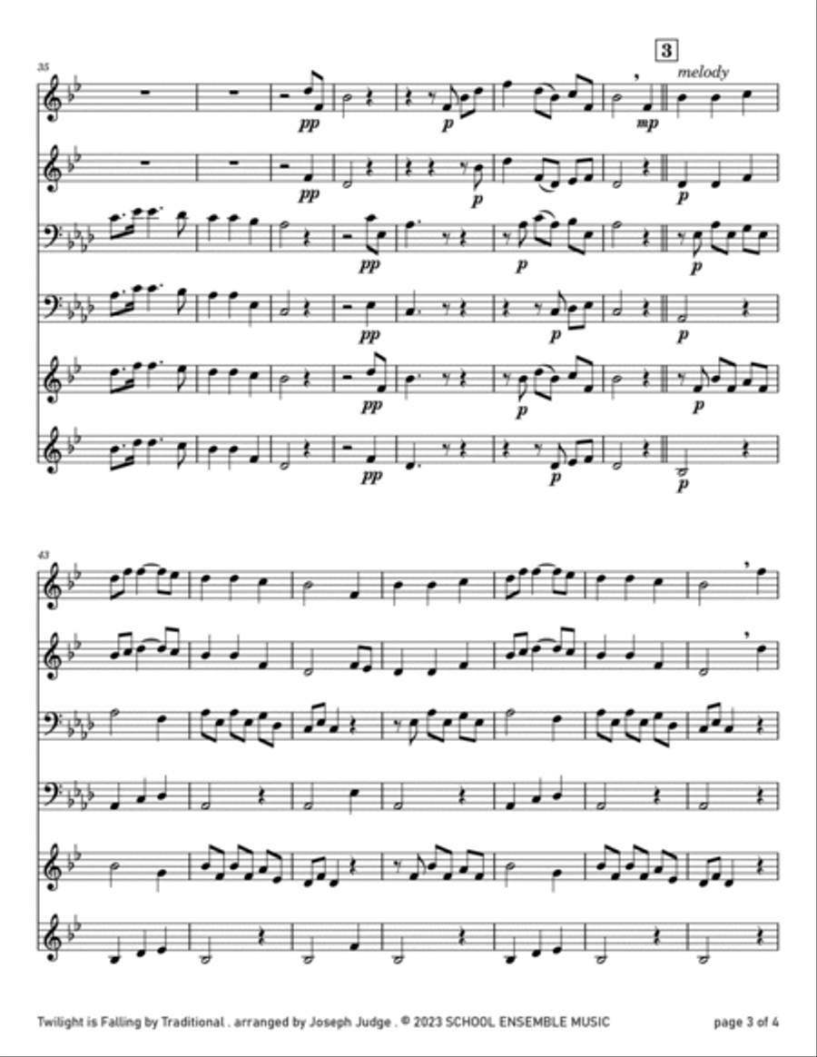 Twilight Is Falling for Brass Quartet in Schools Brass Quartet scores gallery preview page 3