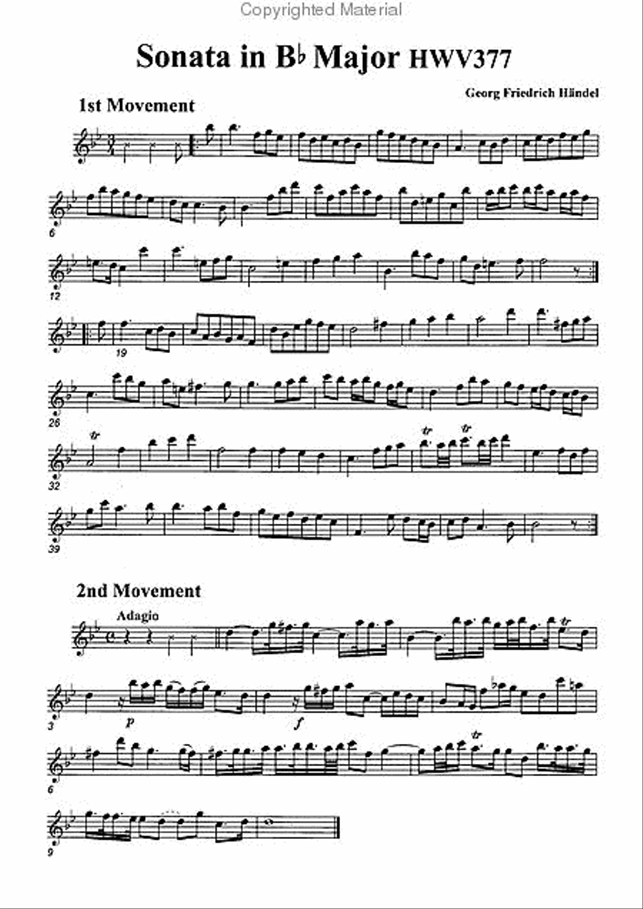 Sonata in B-flat Major HMV377 Alto Recorder scores gallery preview page 2