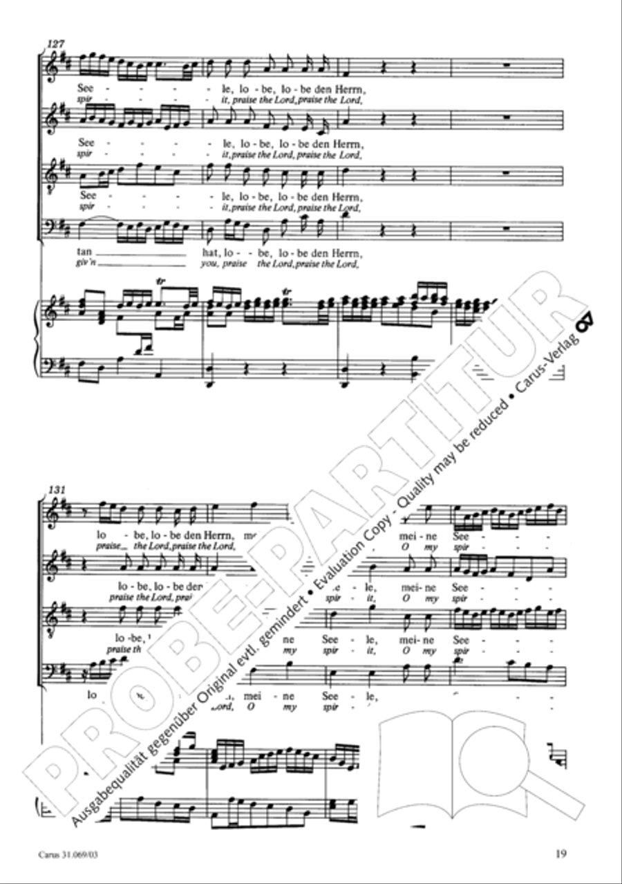 Praise the Lord, O my spirit (Lobe den Herrn, o meine Seele) 4-Part scores gallery preview page 19