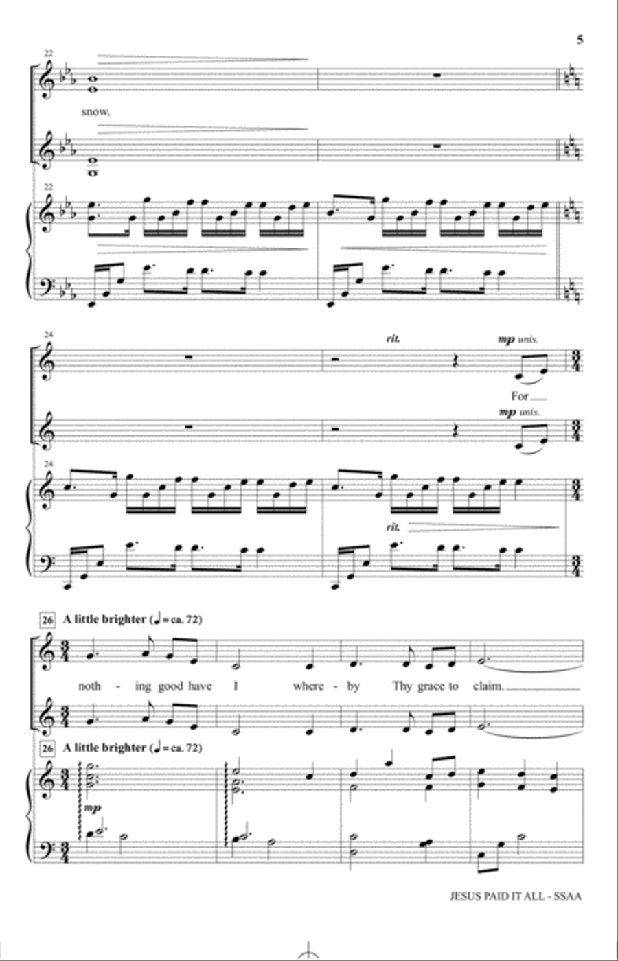Jesus Paid It All SSA scores gallery preview page 4