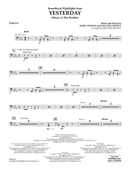 Highlights from Yesterday (Music Of The Beatles) (arr. Michael Brown) - Timpani