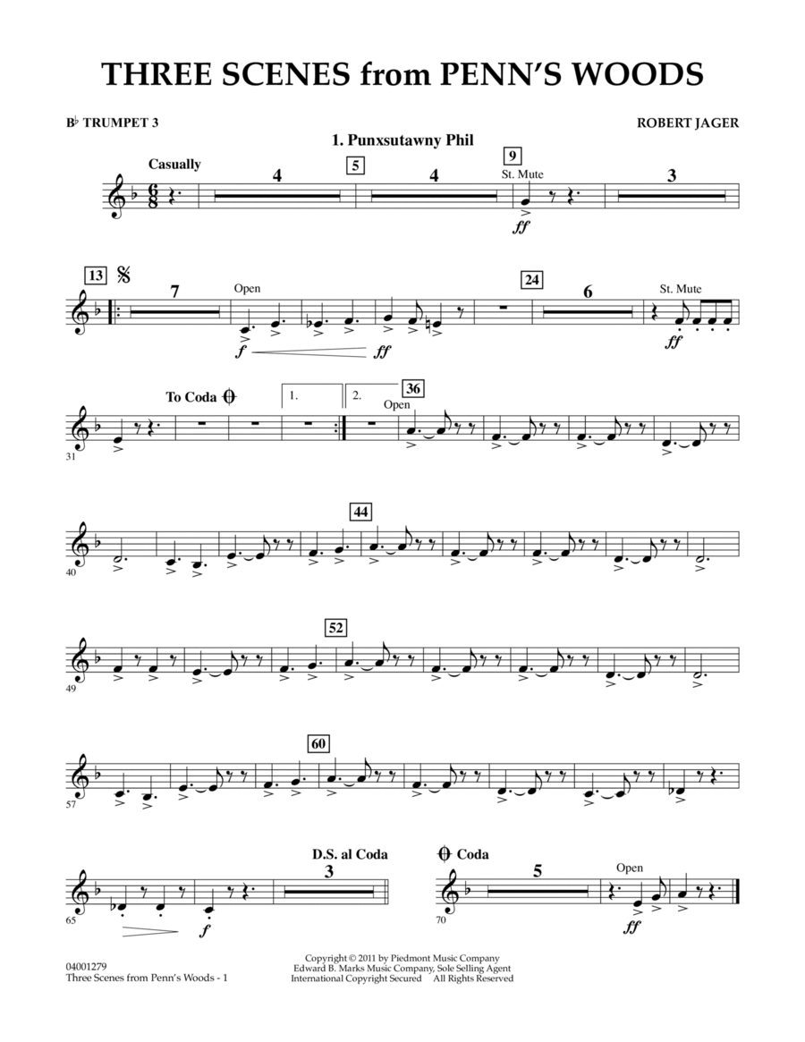 Three Scenes From Penn's Woods - Bb Trumpet 3 Concert Band scores gallery preview page 1