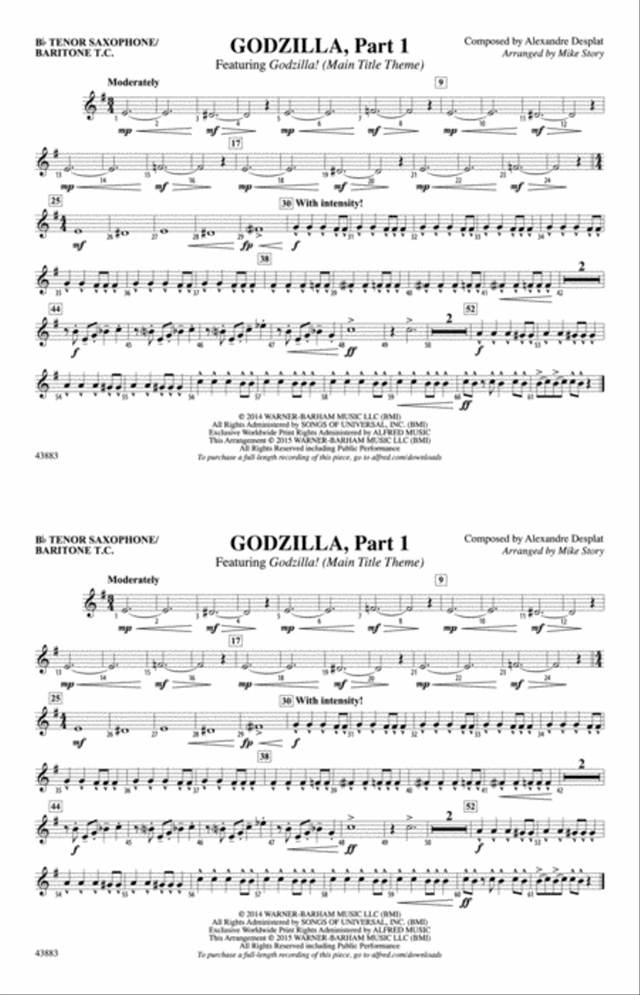 Godzilla, Part 1: Bb Tenor Saxophone/Bartione Treble Clef Marching Band scores gallery preview page 1