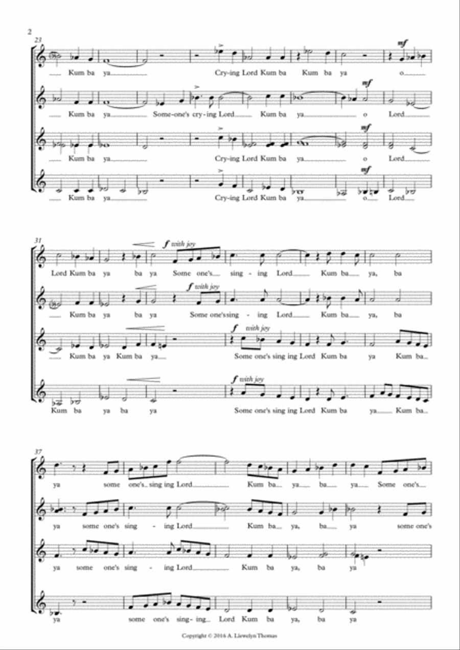 Kum Ba Ya - SSAA Choir, A Cappella SSAA scores gallery preview page 2