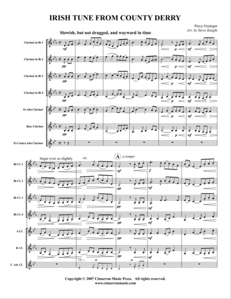 Irish Tune From County Derry Clarinet Choir scores gallery preview page 1