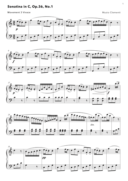 Sonatina in C major Op36 No1 - Movement 3 : Vivace