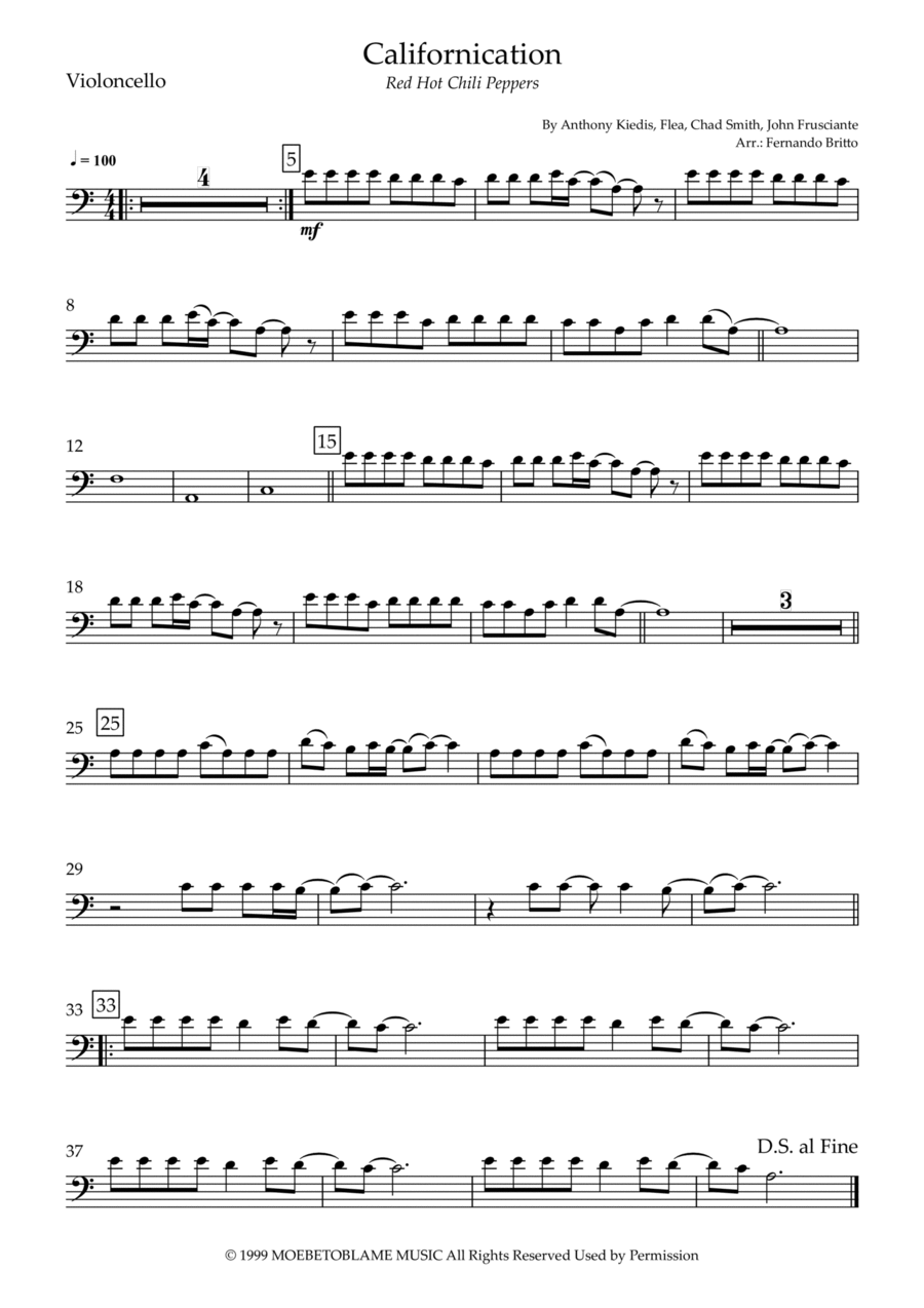 Californication Cello Solo scores gallery preview page 1