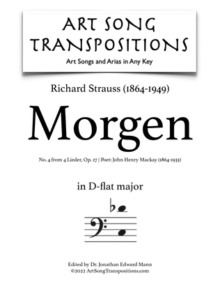 STRAUSS: Morgen, Op. 27 no. 4 (transposed to D-flat major, bass clef)
