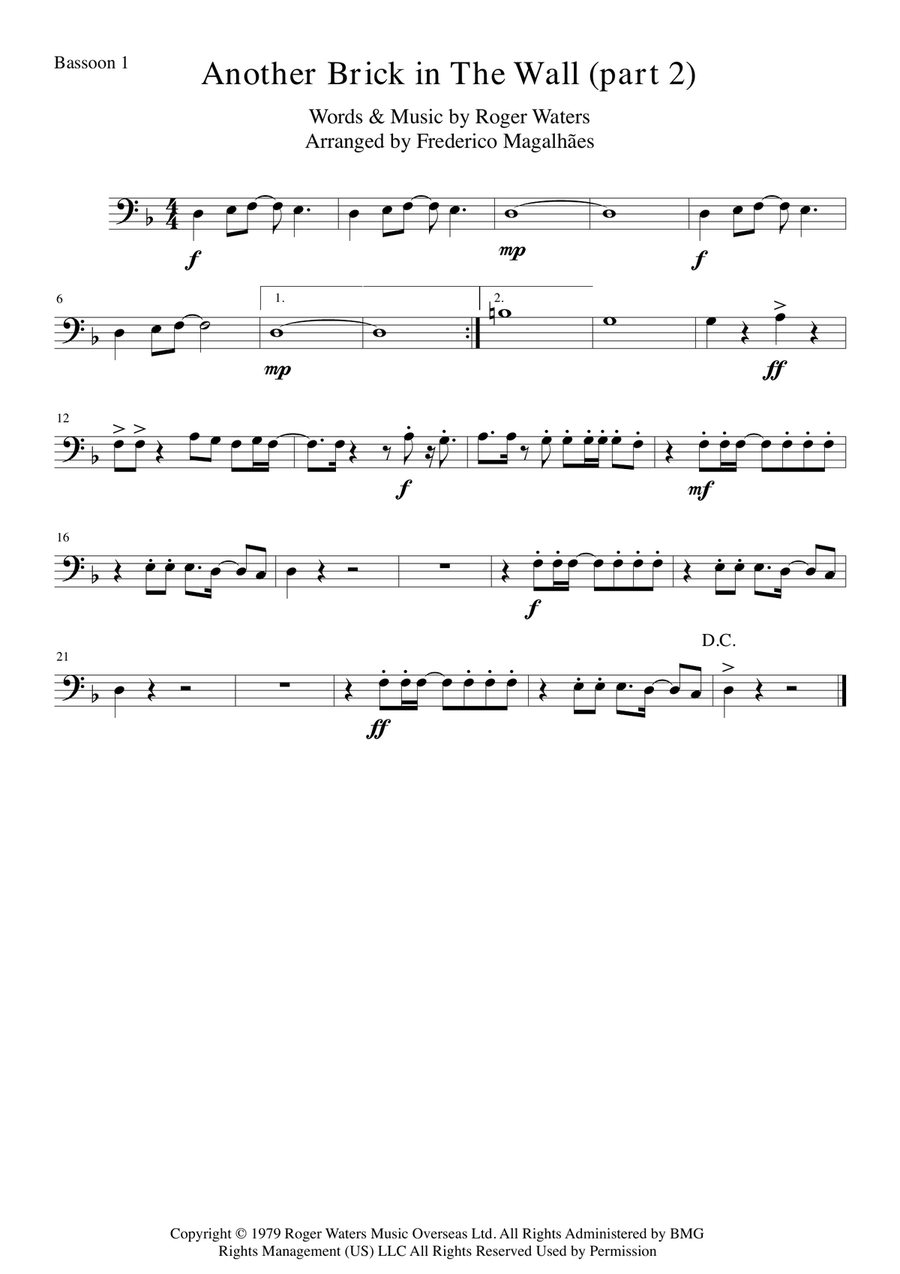 Another Brick In The Wall, Part 2 Bassoon Solo scores gallery preview page 2