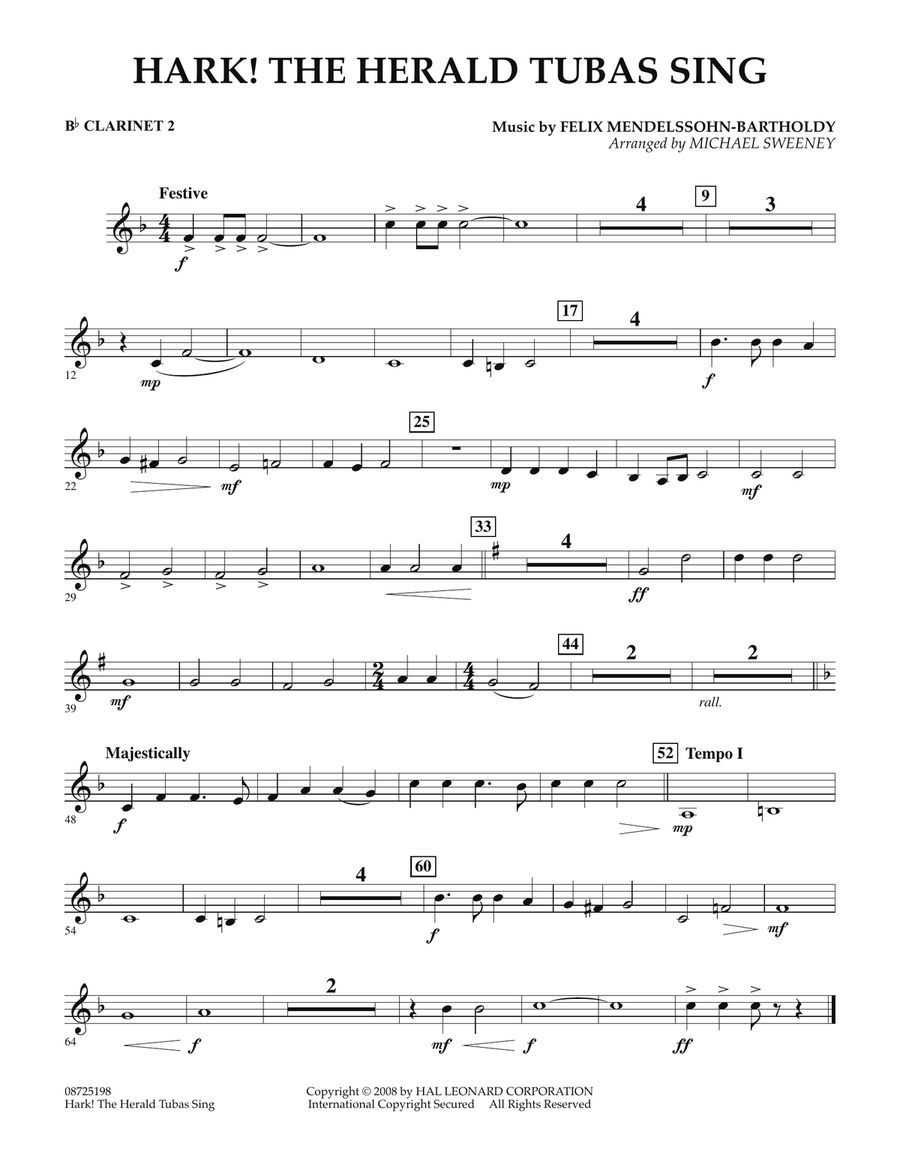 Hark! The Herald Tubas Sing - Bb Clarinet 2 Concert Band scores gallery preview page 1