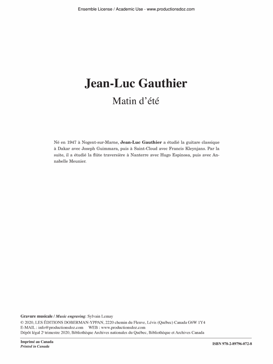 Matin d'été Flute Solo scores gallery preview page 1