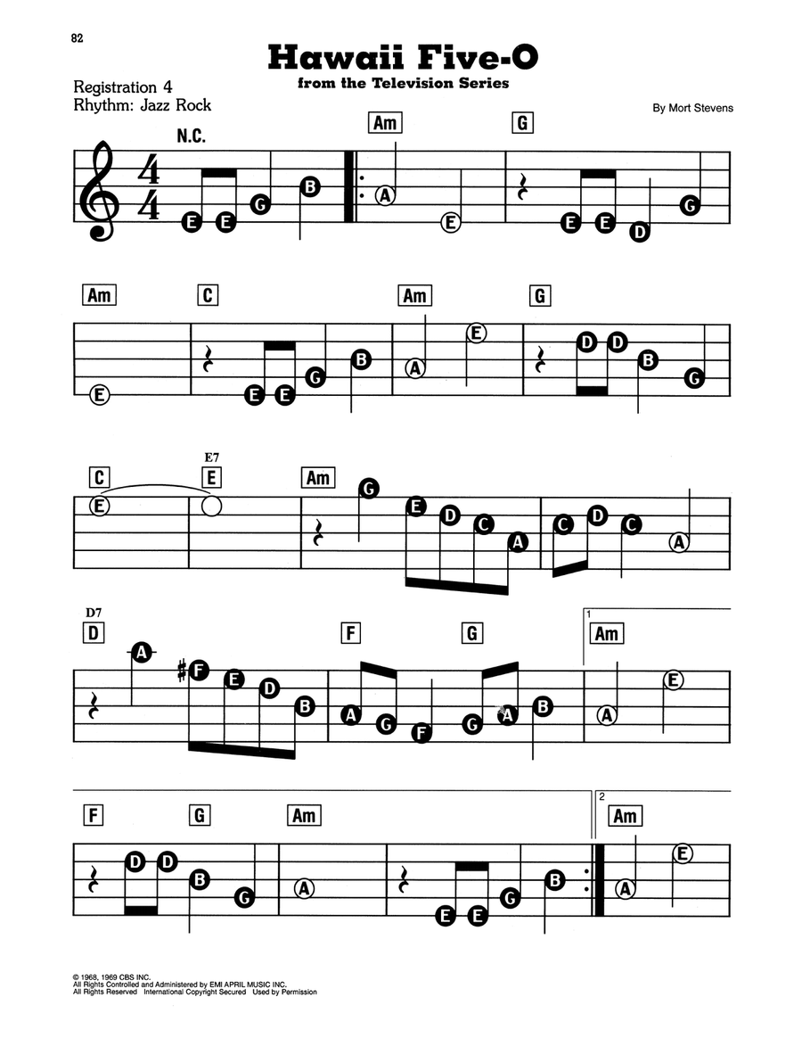 Hawaii Five-O Theme Electronic Keyboard scores gallery preview page 1