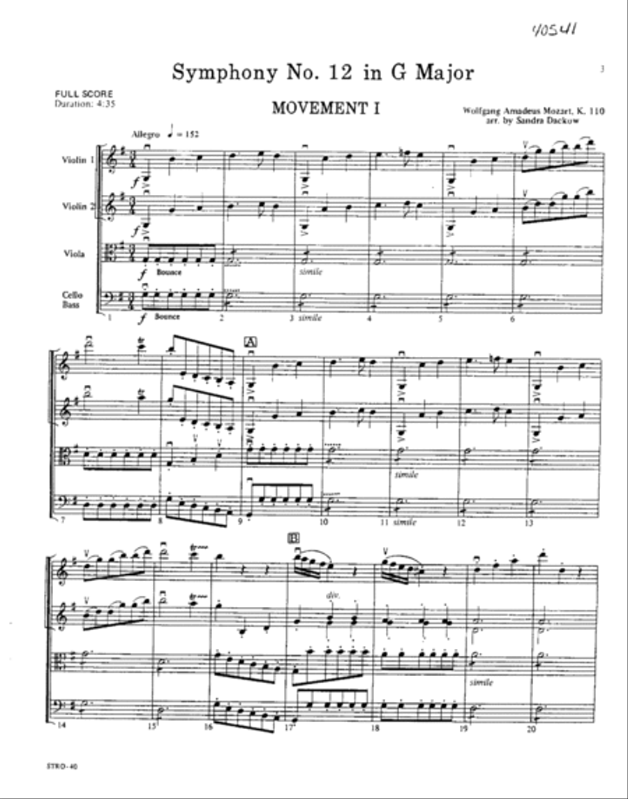 Symphony No. 12 in G K. 110: Allegro (1st movement) Orchestra scores gallery preview page 2