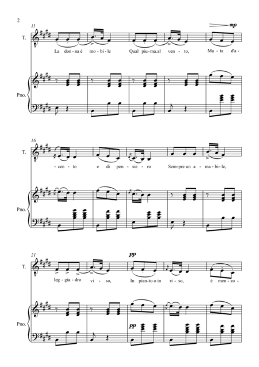 La donna è mobile - for Tenor - in E Voice scores gallery preview page 2