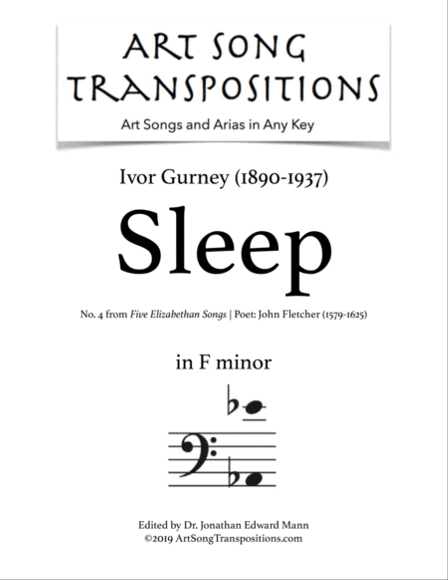 GURNEY: Sleep (transposed to F minor, bass clef) Voice scores gallery preview page 1