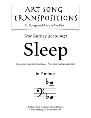 Book cover for GURNEY: Sleep (transposed to F minor, bass clef)