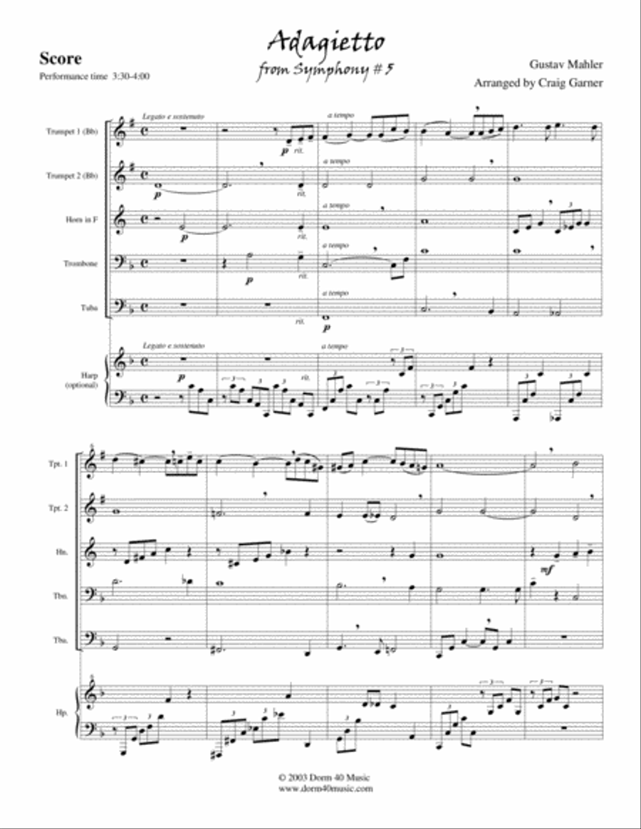 Adagietto, from Symphony No. 5 Brass Ensemble scores gallery preview page 3