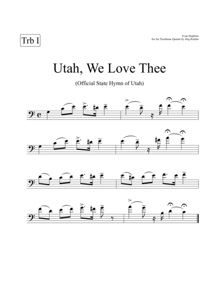 Utah, we love thee (Official hymn of Utah) for Trombone Quartet image number null