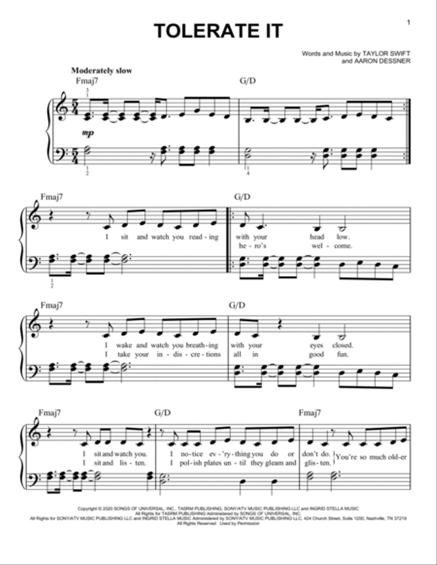 tolerate it Easy Piano scores gallery preview page 1