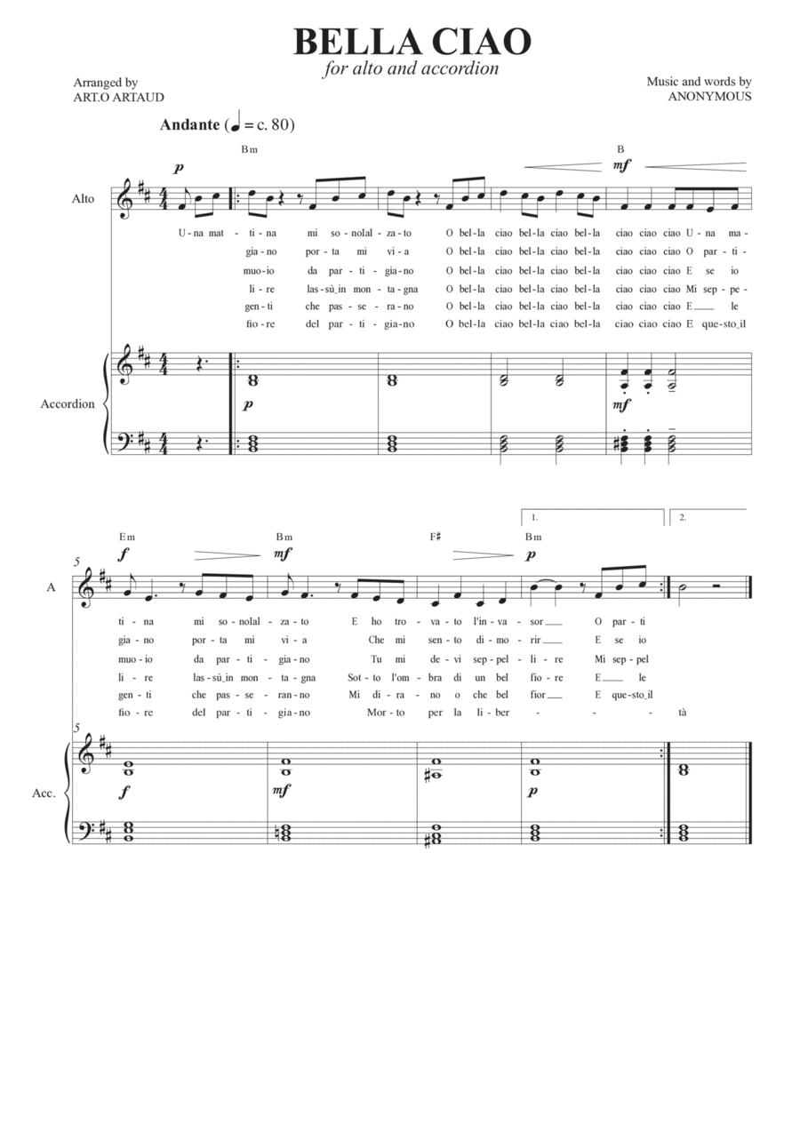 Bella Ciao Alto Voice scores gallery preview page 1