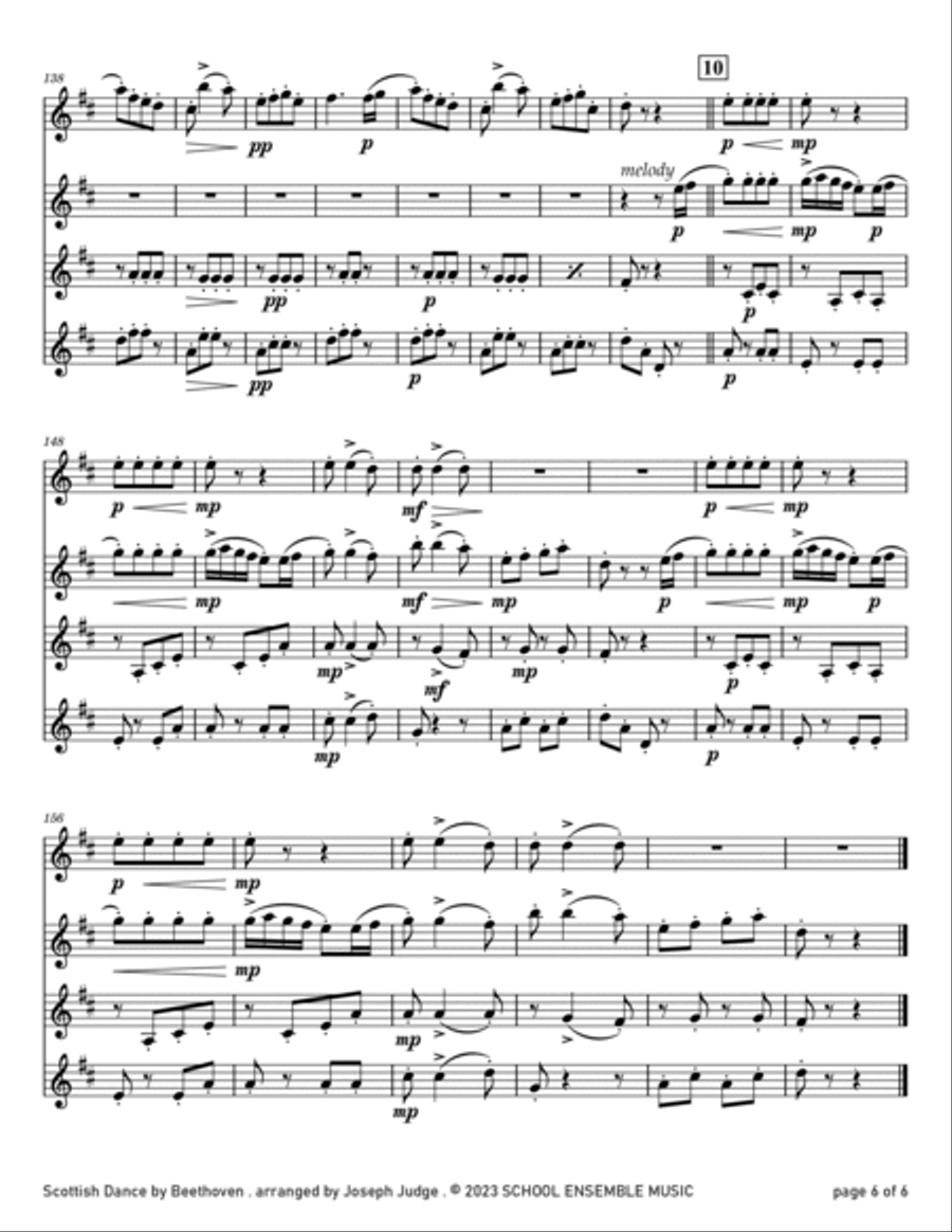 Scottish Dance by Beethoven for Clarinet Quartet in Schools Clarinet Quartet scores gallery preview page 6