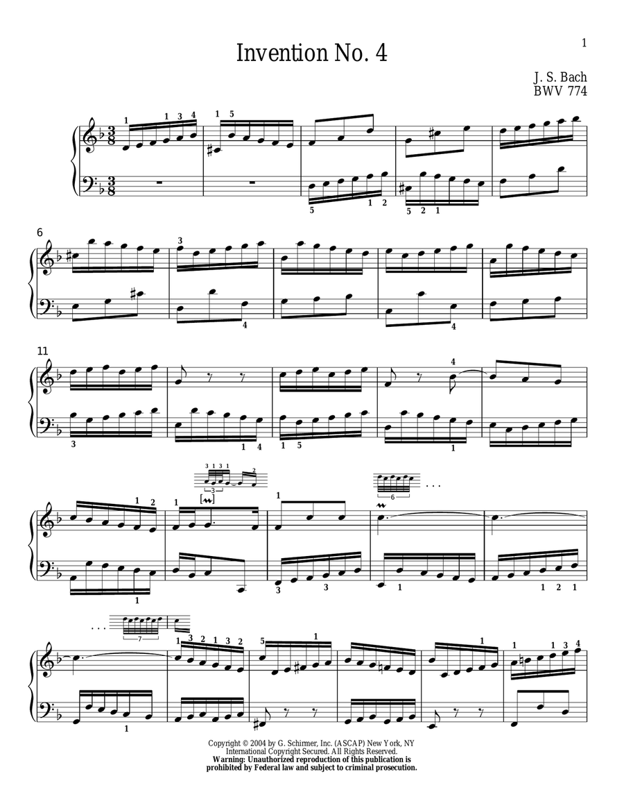 Two-Part Invention In D Minor Piano Solo scores gallery preview page 1
