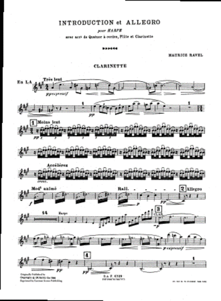 Introduction et allegro pour harpe avec acct. de quatuor a cordes, flute et clarinette