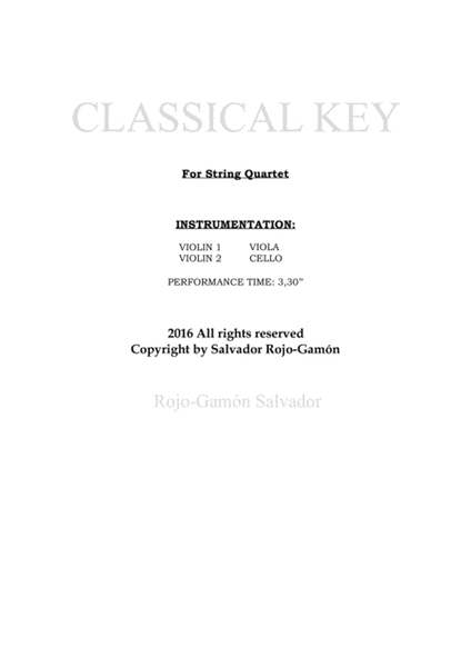 CLASSICAL KEY For String Quartet image number null