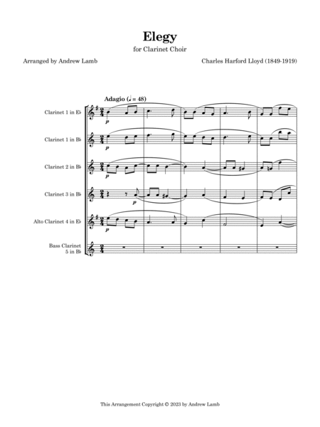 Elegy (by Charles Lloyd, arr. for Clarinet Choir) image number null