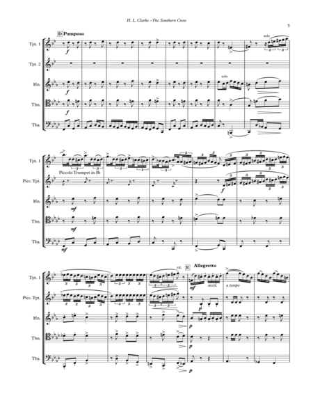 Herbert L. Clarke - The Southern Cross for Solo Cornet with Brass Quintet image number null