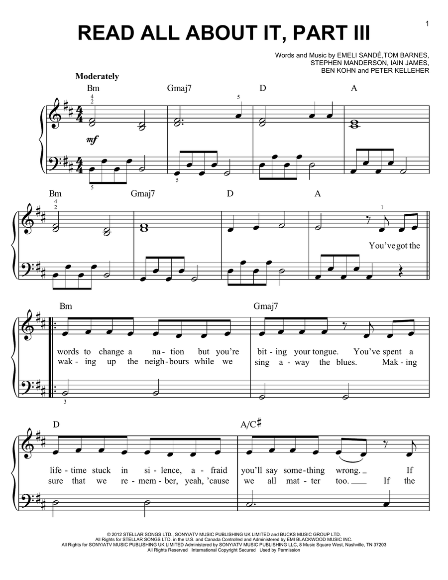 Read All About It, Part III Easy Piano scores gallery preview page 1