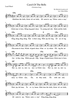 Carol Of The Bells (Christmas Song) Lead Sheet in B/G#m