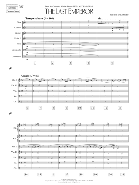 The Last Emperor Theme - Score Only