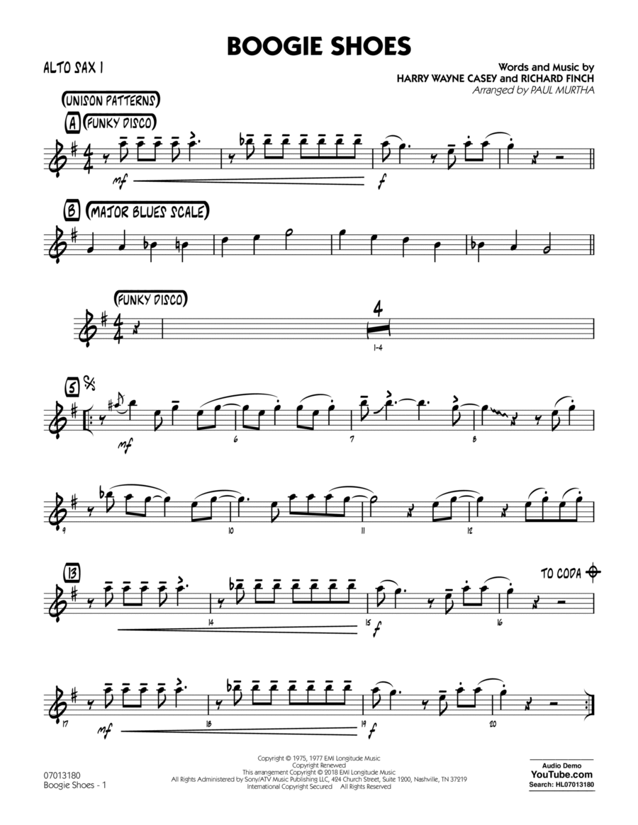 Boogie Shoes - Alto Sax 1 Alto Saxophone scores gallery preview page 1