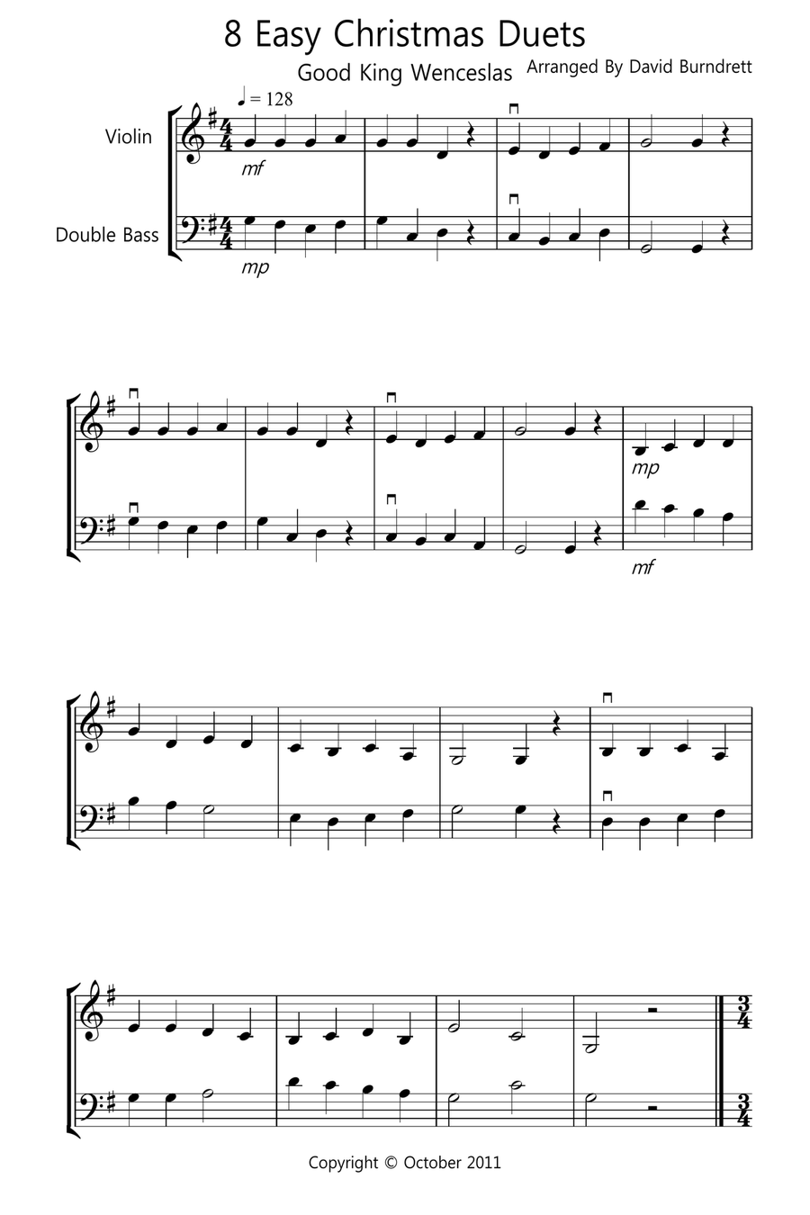 8 Christmas Duets for Violin And Double Bass String Duet scores gallery preview page 1