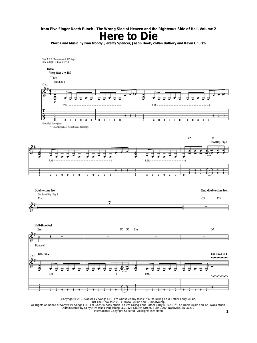 Here To Die Acoustic Guitar scores gallery preview page 1