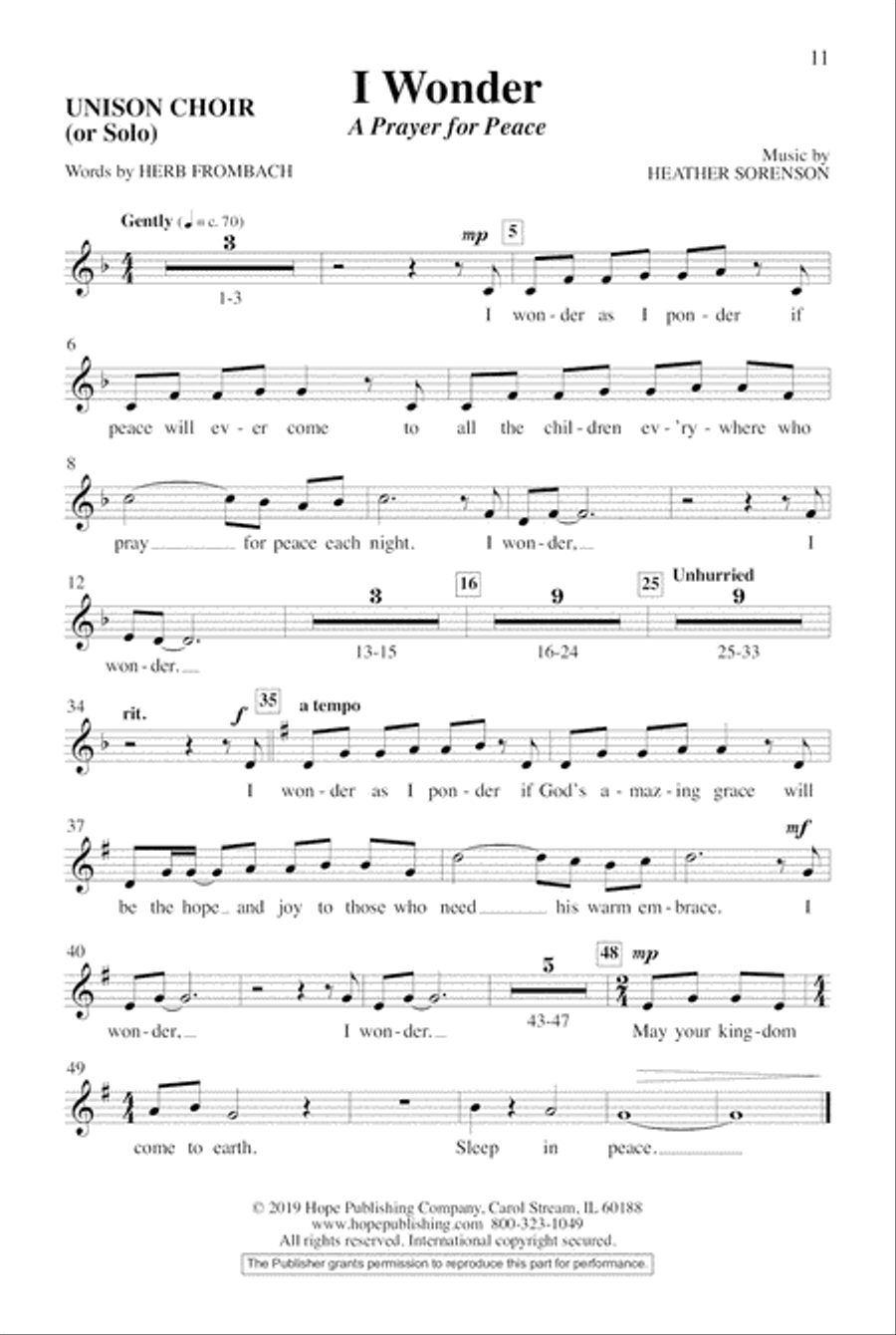 I Wonder Unison Choir scores gallery preview page 11