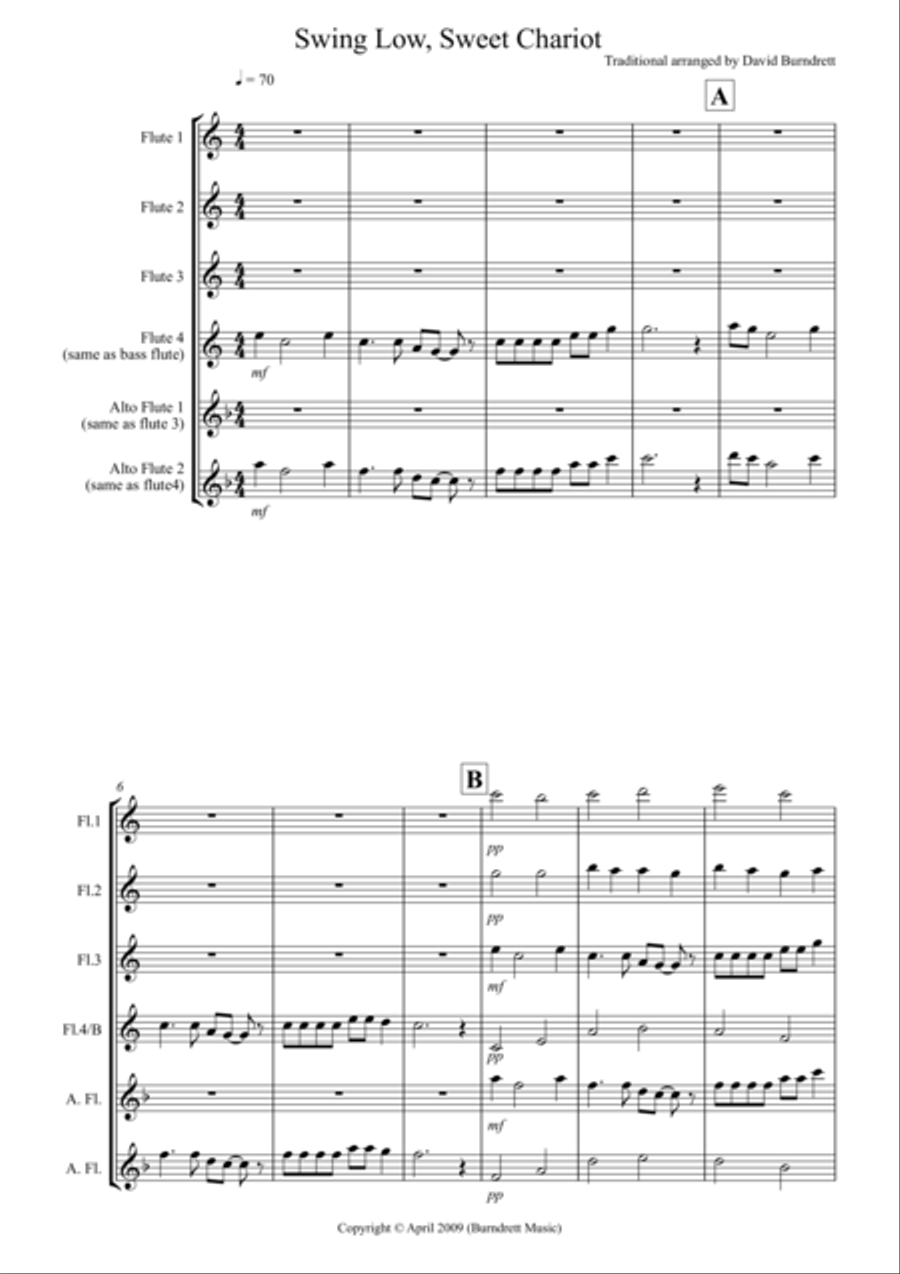 Swing Low, Sweet Chariot for Flute Quartet Flute Quartet scores gallery preview page 1
