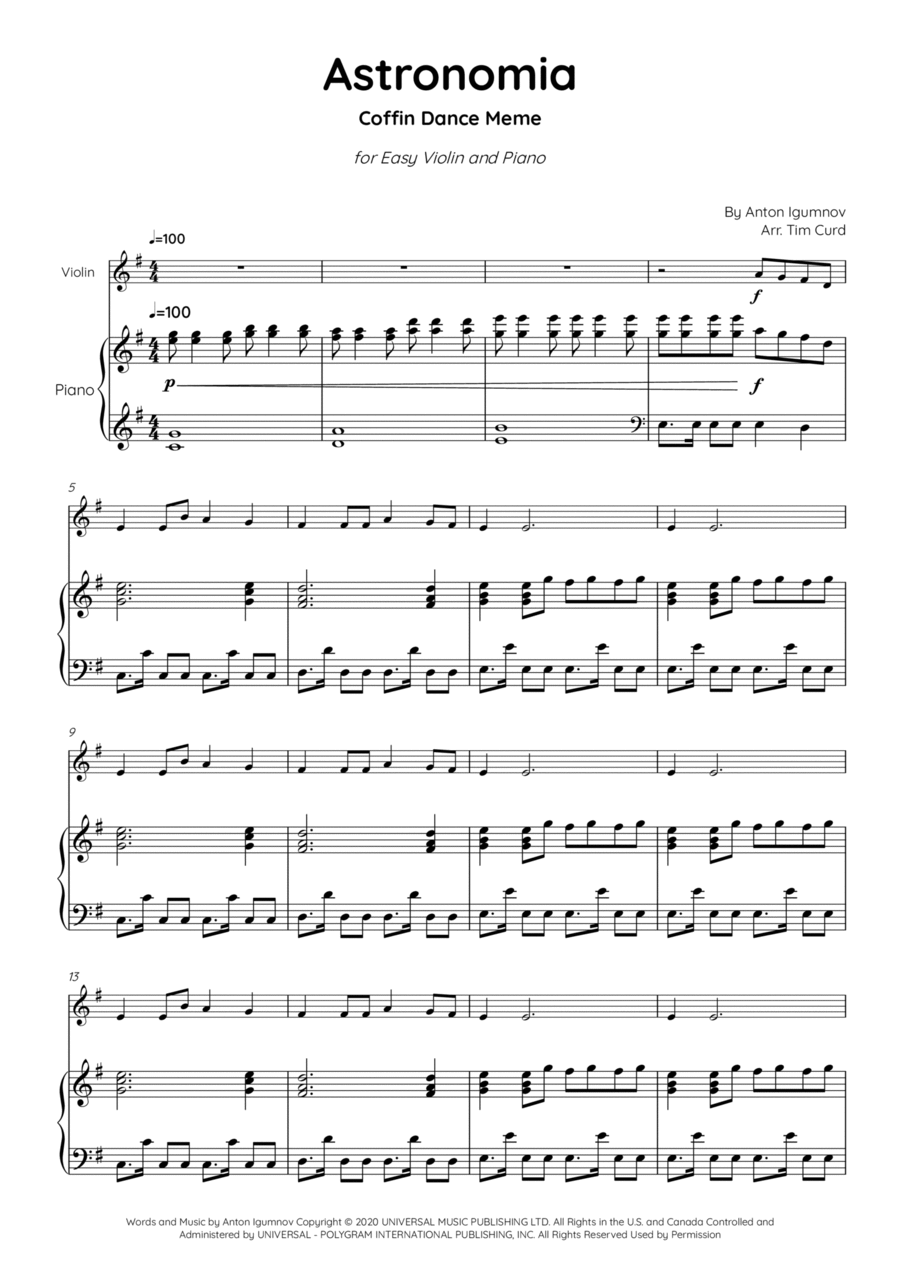 Astronomia Violin Solo scores gallery preview page 1