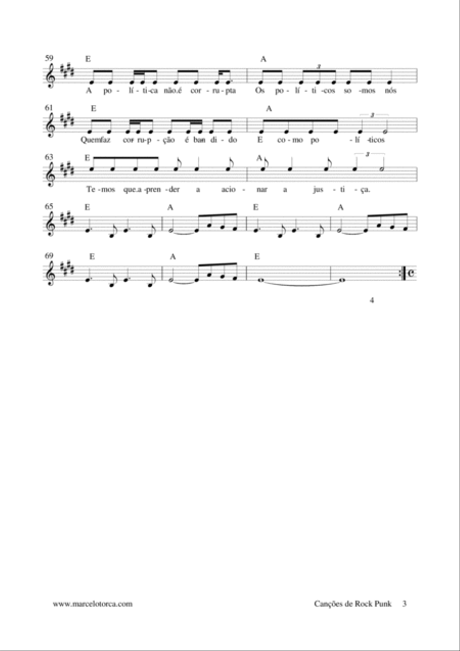 Canções de Rock e Punk Piano, Vocal, Guitar scores gallery preview page 3