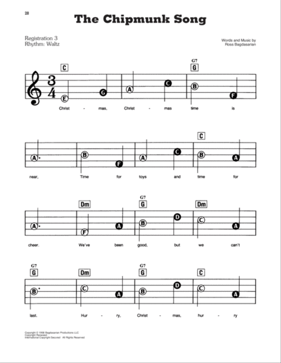 The Chipmunk Song Electronic Keyboard scores gallery preview page 1