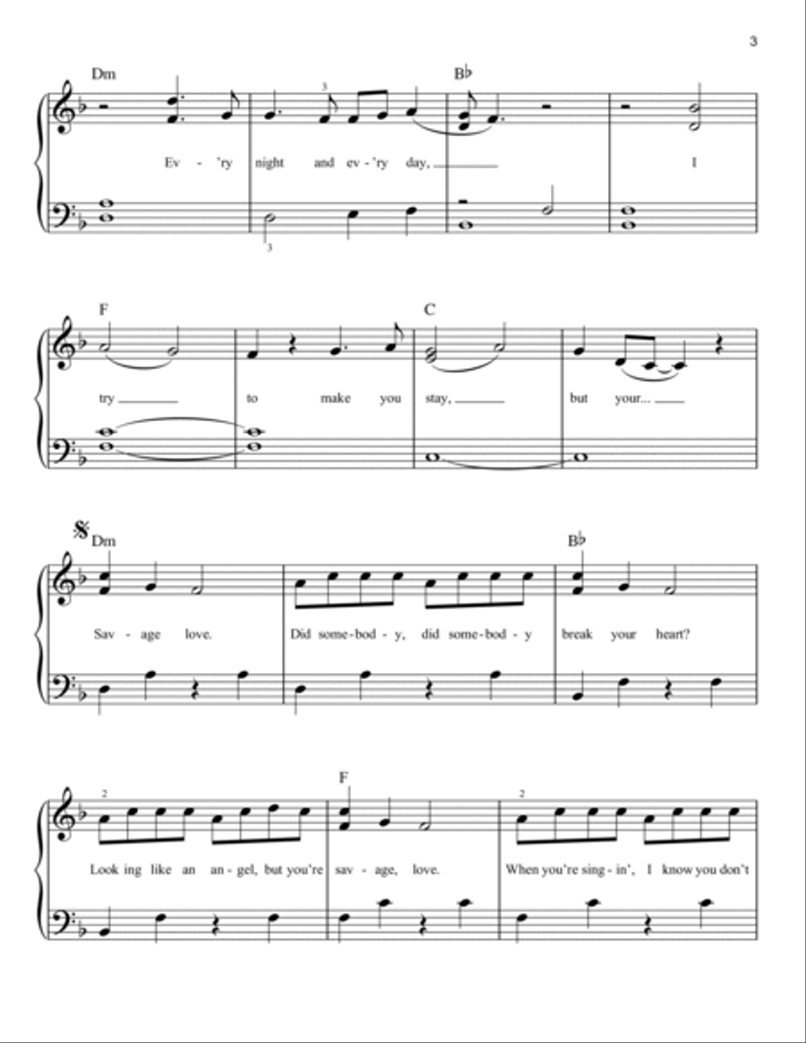 Savage Love Easy Piano scores gallery preview page 3