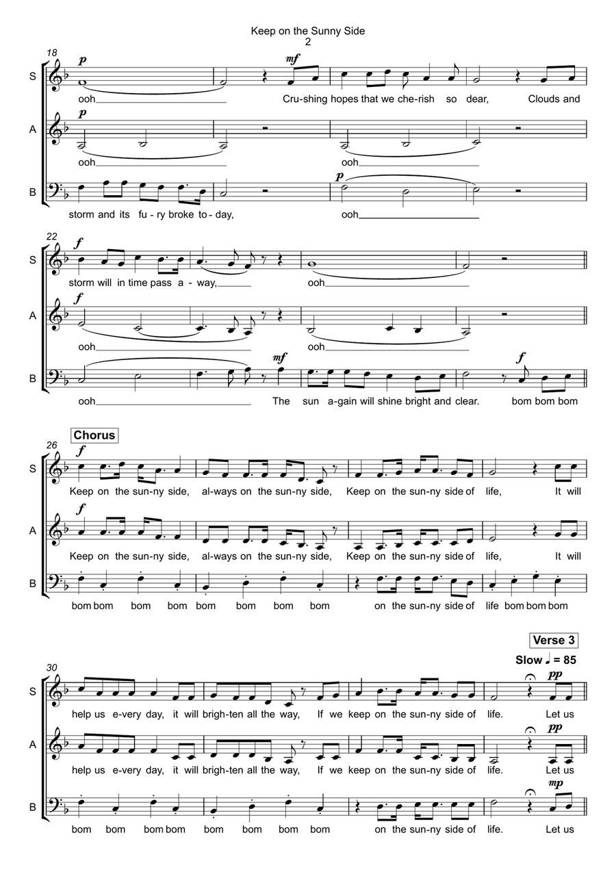Keep on the Sunny Side - SAB a cappella 3-Part scores gallery preview page 2