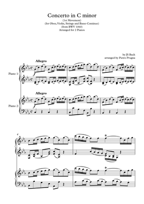 Book cover for Concerto in C minor for Oboe and Violin (BWV 1060) - 1st Movt - arranged for 2 pianos