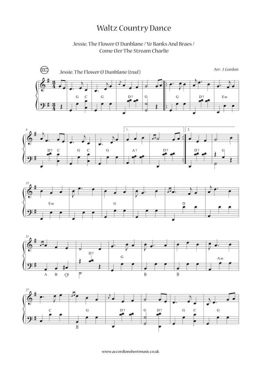Waltz Country Dance (Jessie, The Flower O' Dunblane / Ye Banks And Braes / Come O'er The Stream Char Accordion scores gallery preview page 2