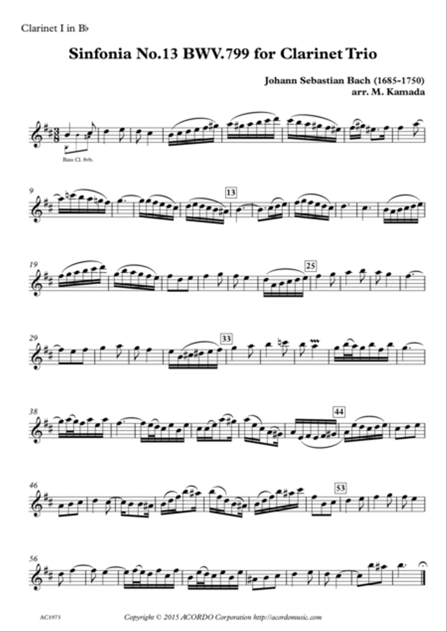 Sinfonia No.13 BWV.799 for Clarinet Trio Clarinet Trio scores gallery preview page 3