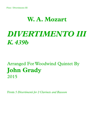 Divertimento #3 for Woodwind Quintet, K. 439
